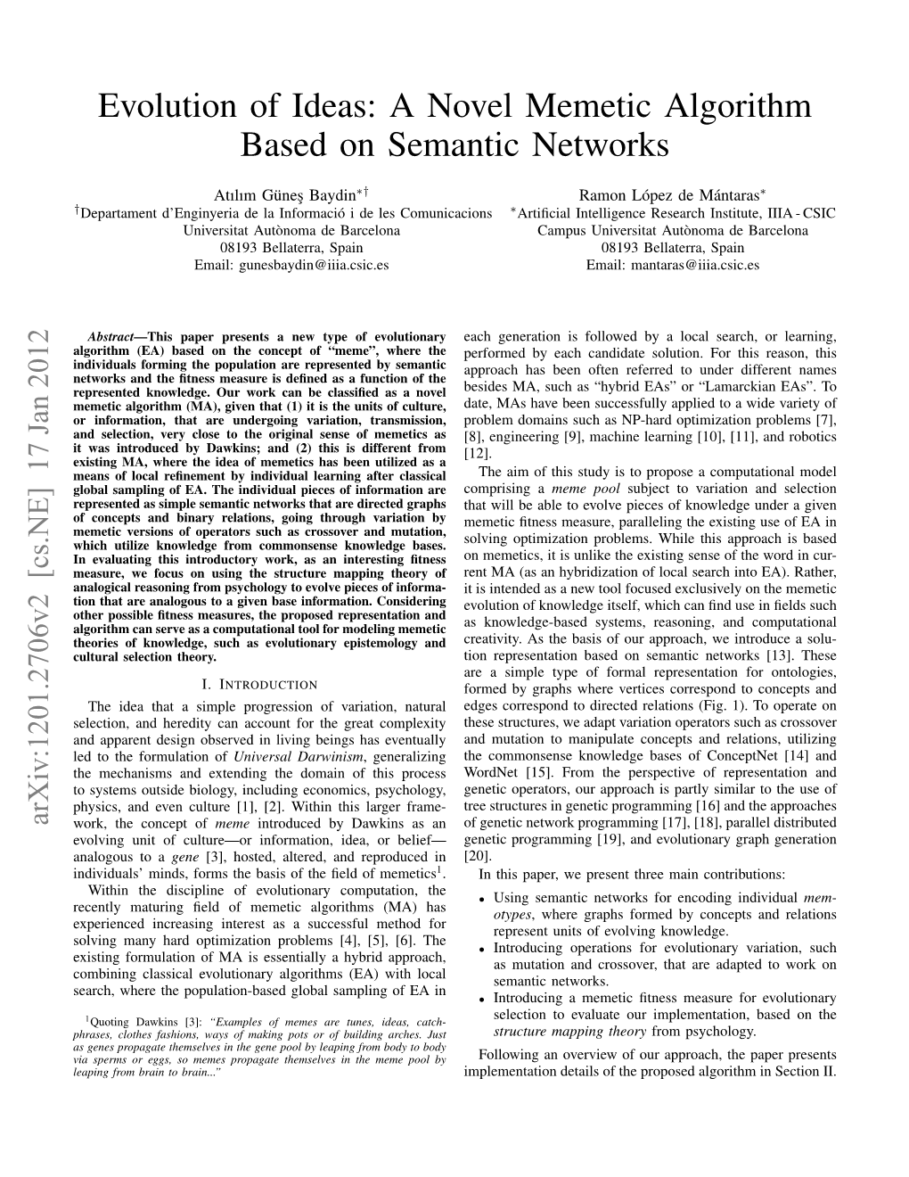 Evolution of Ideas: a Novel Memetic Algorithm Based on Semantic Networks