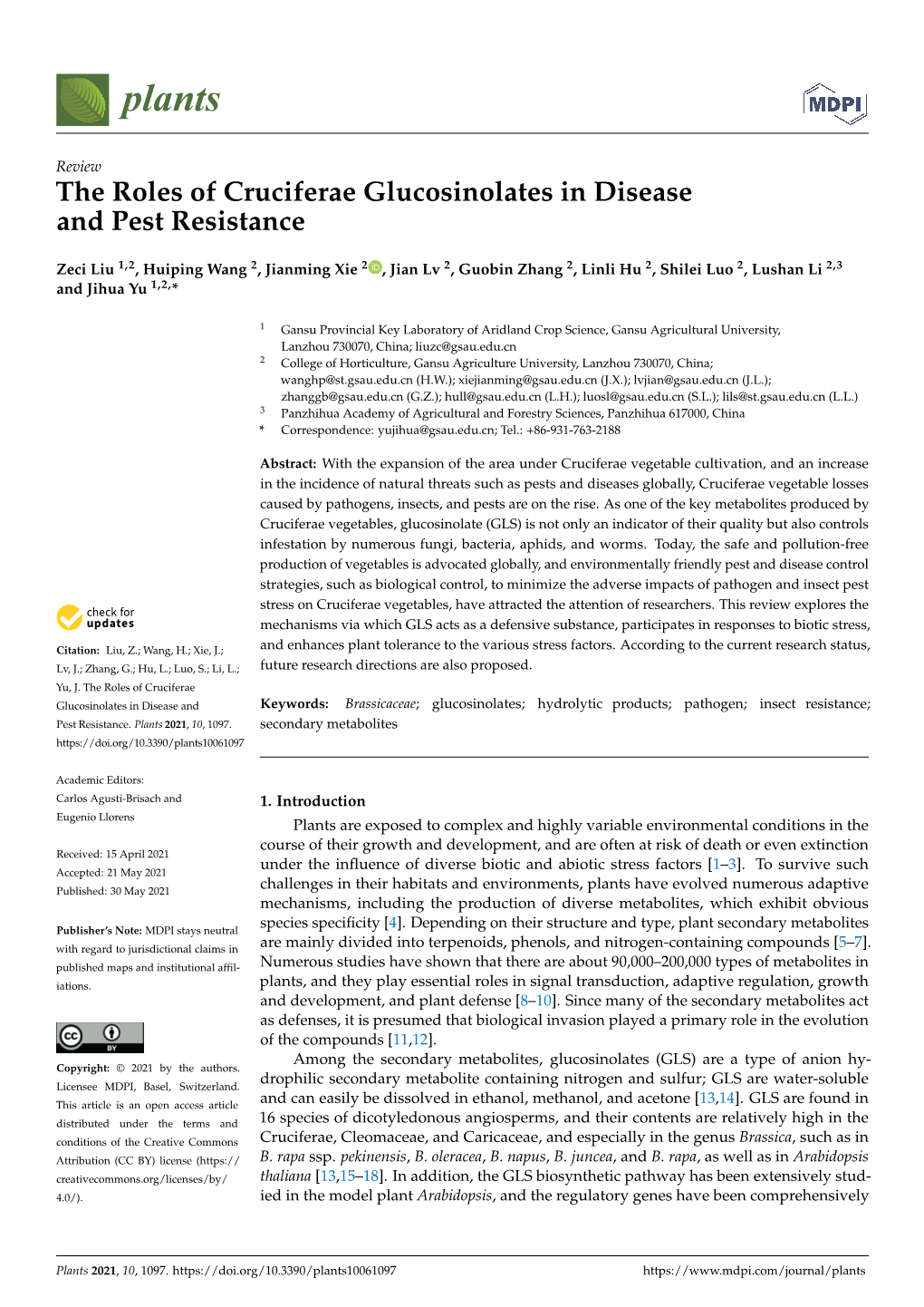 The Roles of Cruciferae Glucosinolates in Diseaseand Pest