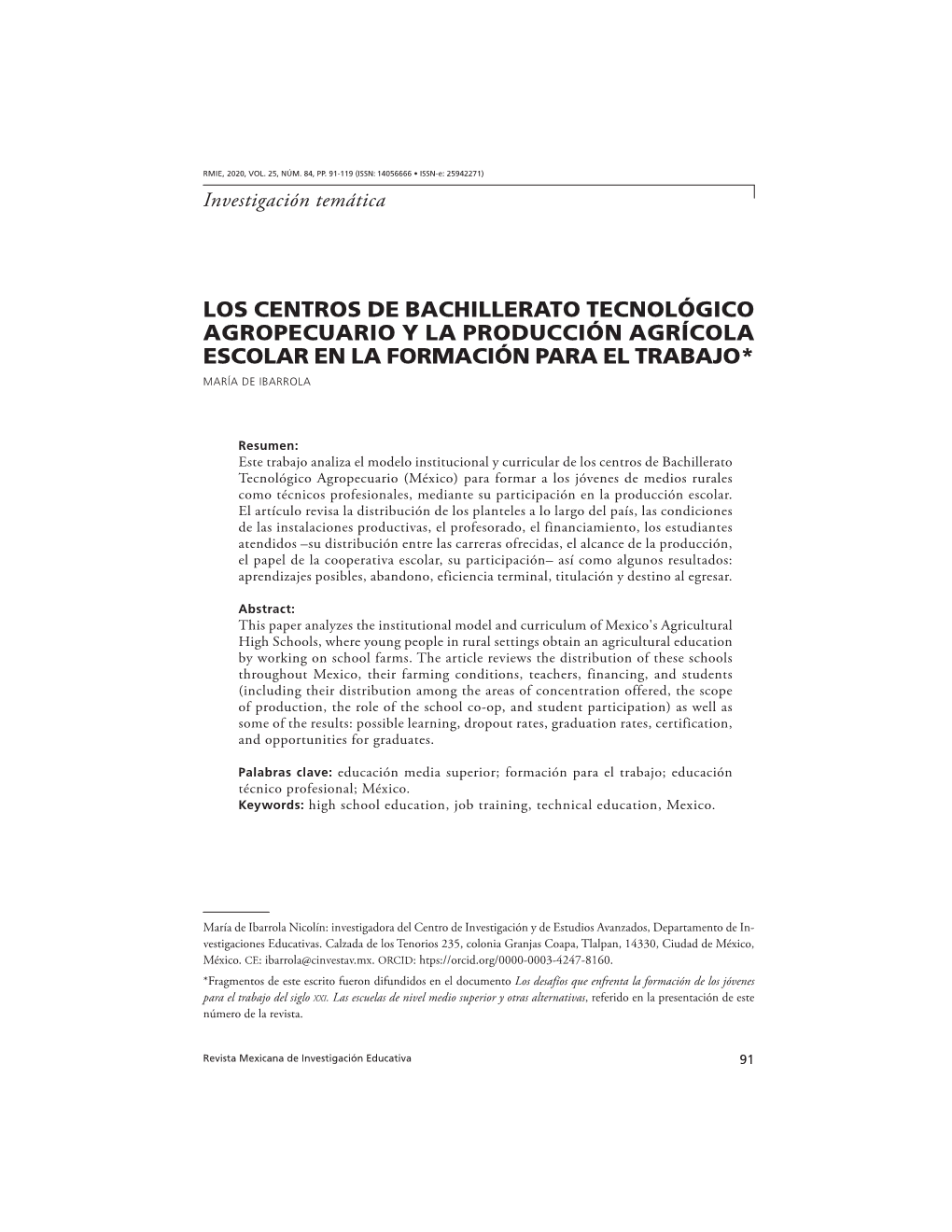 Los Centros De Bachillerato Tecnológico Agropecuario Y La Producción Agrícola Escolar En La Formación Para El Trabajo*