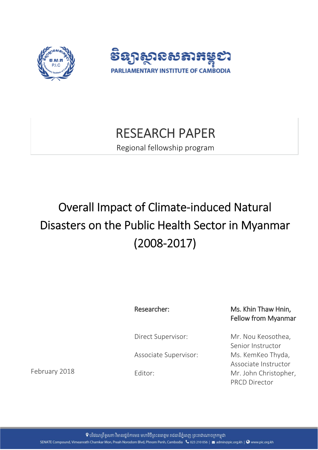 Overall Impact of Climate-Induced Natural Disasters on the Public Health Sector in Myanmar (2008-2017)