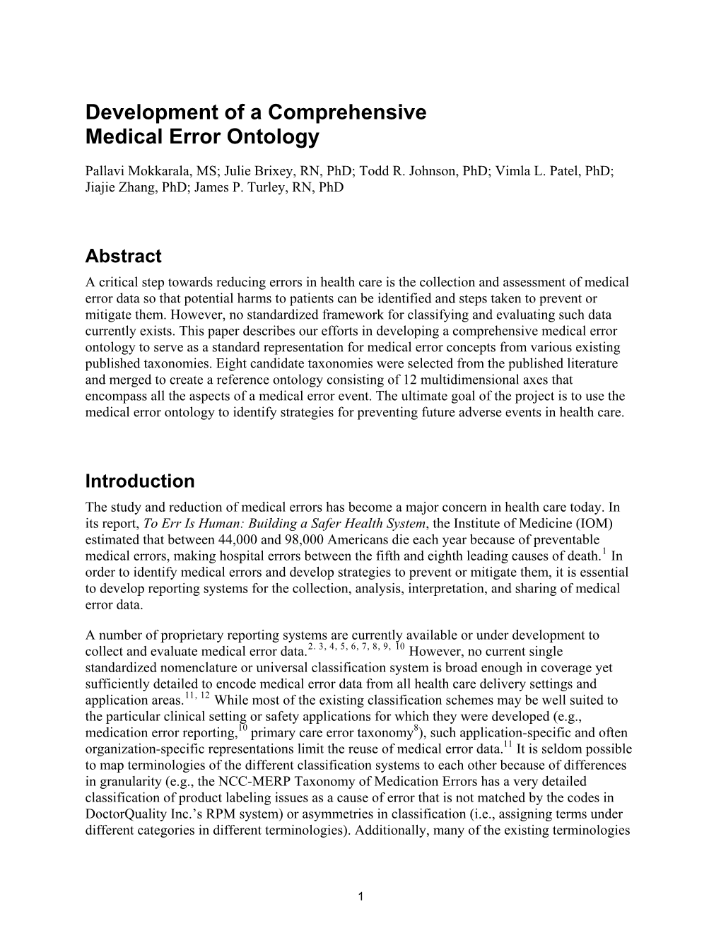 Development of a Comprehensive Medical Error Ontology