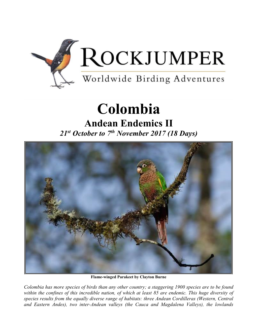 Colombia Andean Endemics II 21St October to 7Th November 2017 (18 Days)