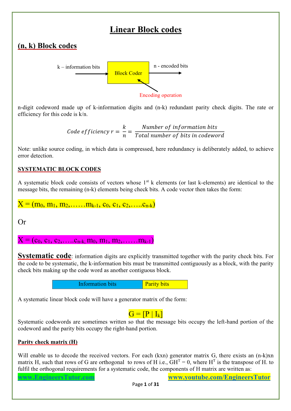 Linear Block Codes