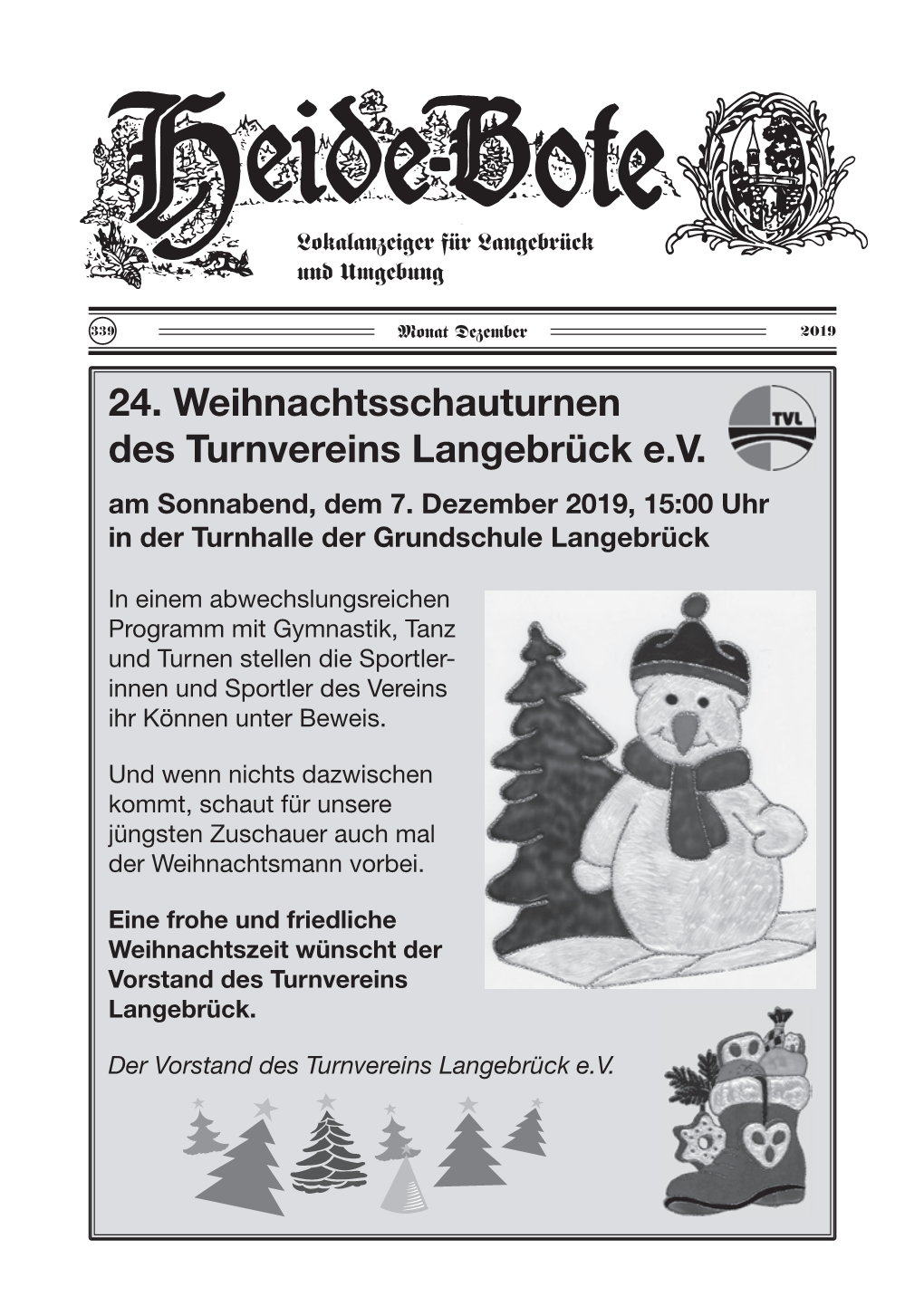 24. Weihnachtsschauturnen Des Turnvereins Langebrück E.V. Am Sonnabend, Dem 7