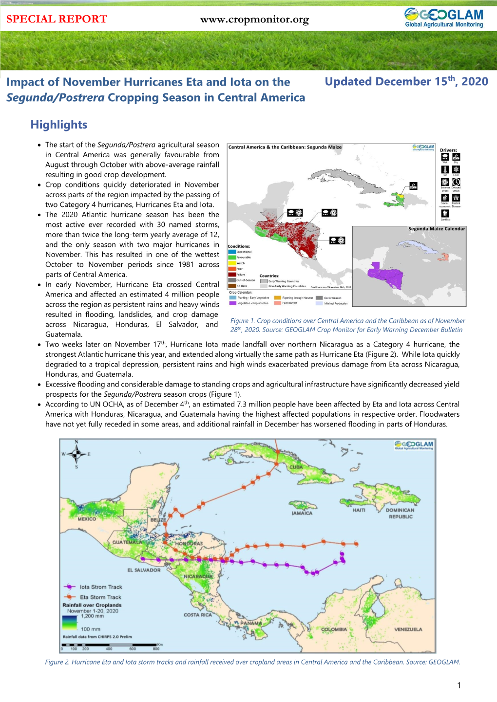 Hurricanes Eta and Iota on the Updated December 15Th, 2020 Segunda/Postrera Cropping Season in Central America