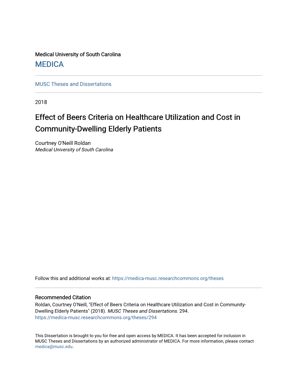 Effect of Beers Criteria on Healthcare Utilization and Cost in Community-Dwelling Elderly Patients