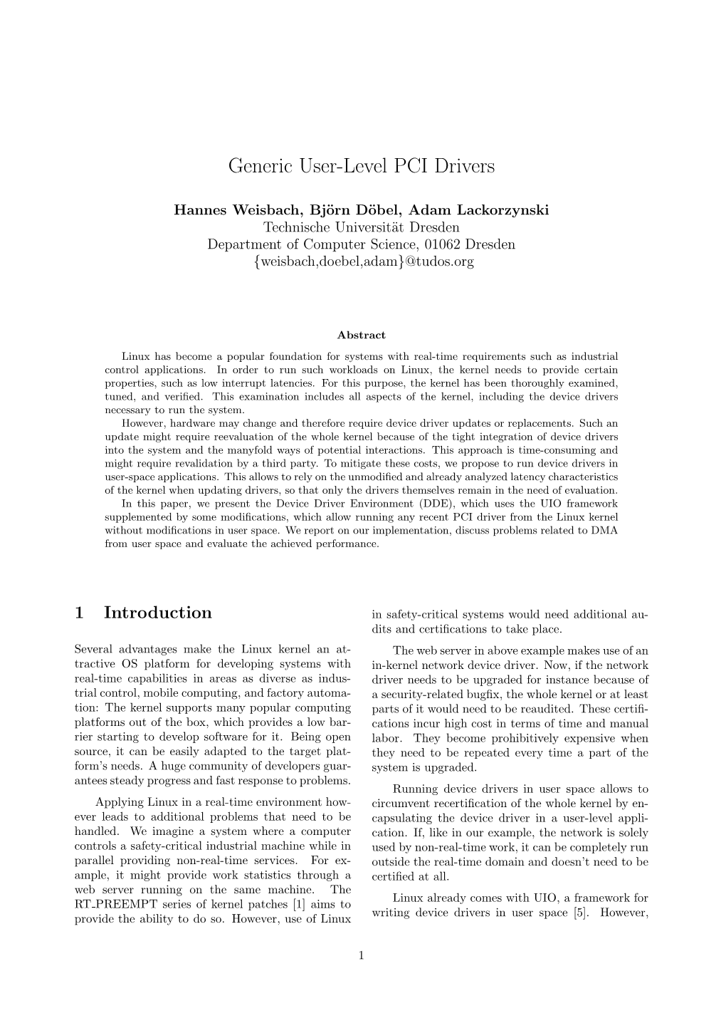 Generic User-Level PCI Drivers