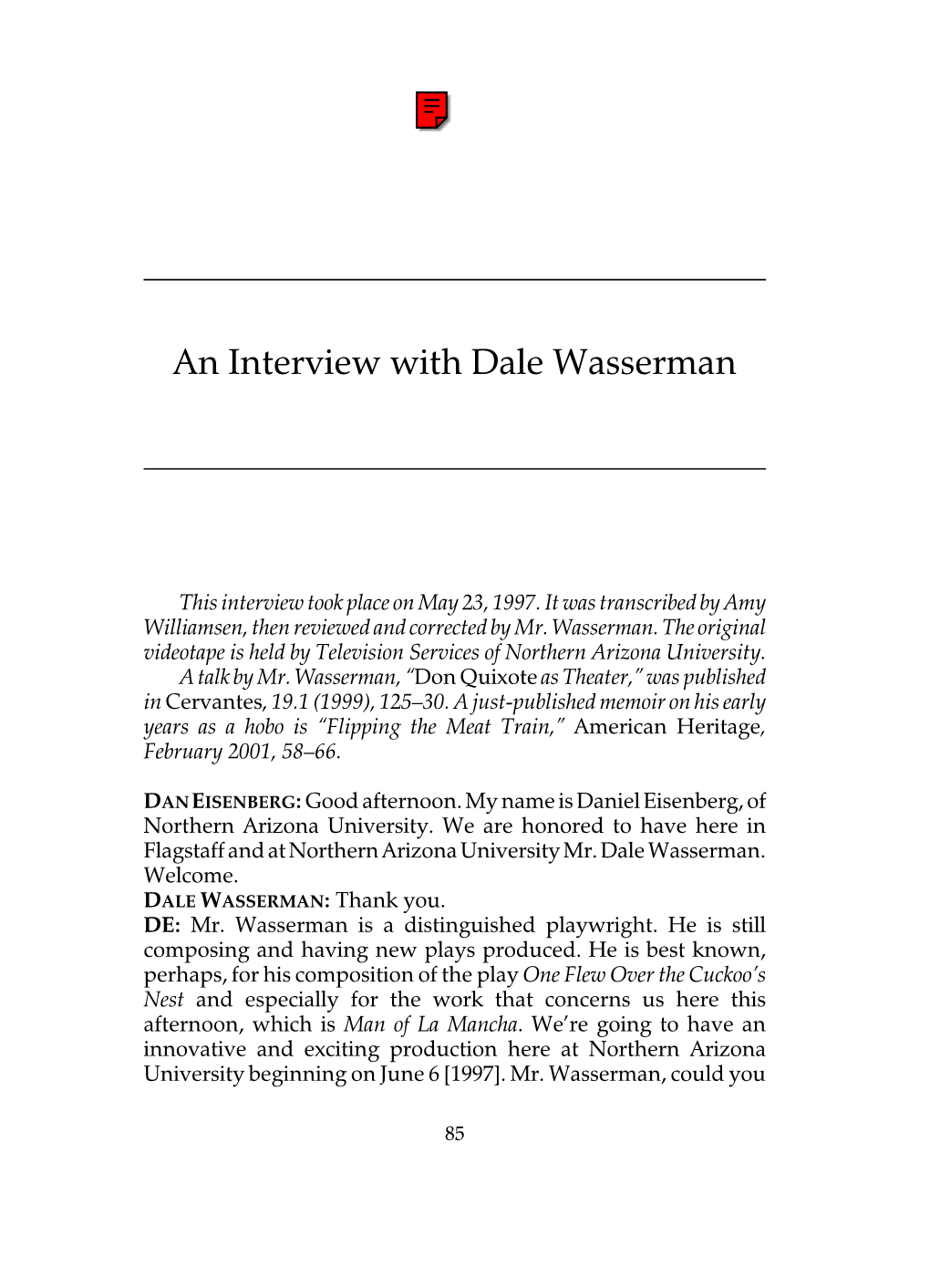 An Interview with Dale Wasserman