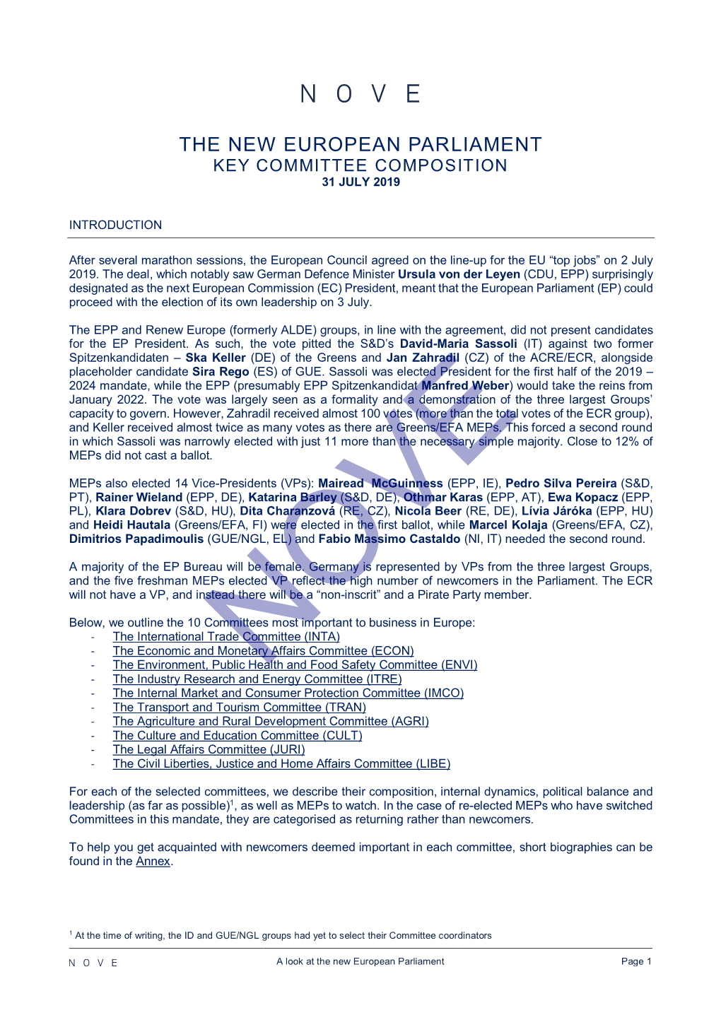 A Look at the New European Parliament Page 1 INTERNATIONAL TRADE COMMITTEE (INTA)