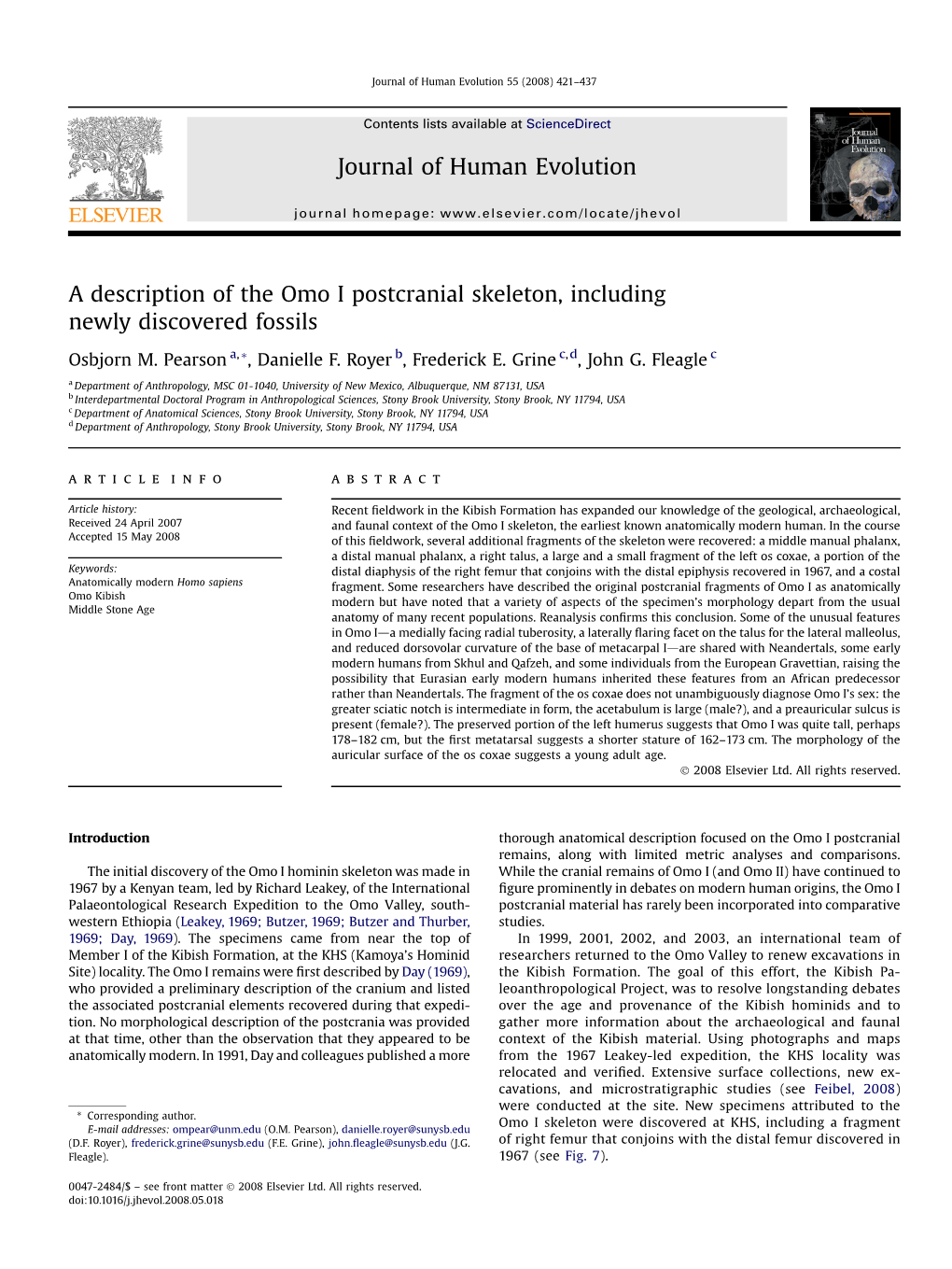 A Description of the Omo I Postcranial Skeleton, Including Newly Discovered Fossils