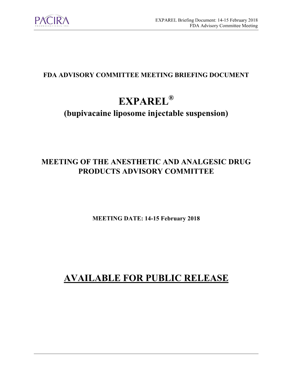 EXPAREL Briefing Document: 14-15 February 2018