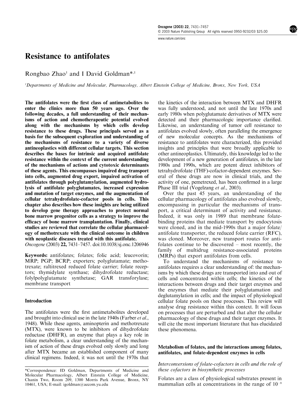 Resistance to Antifolates