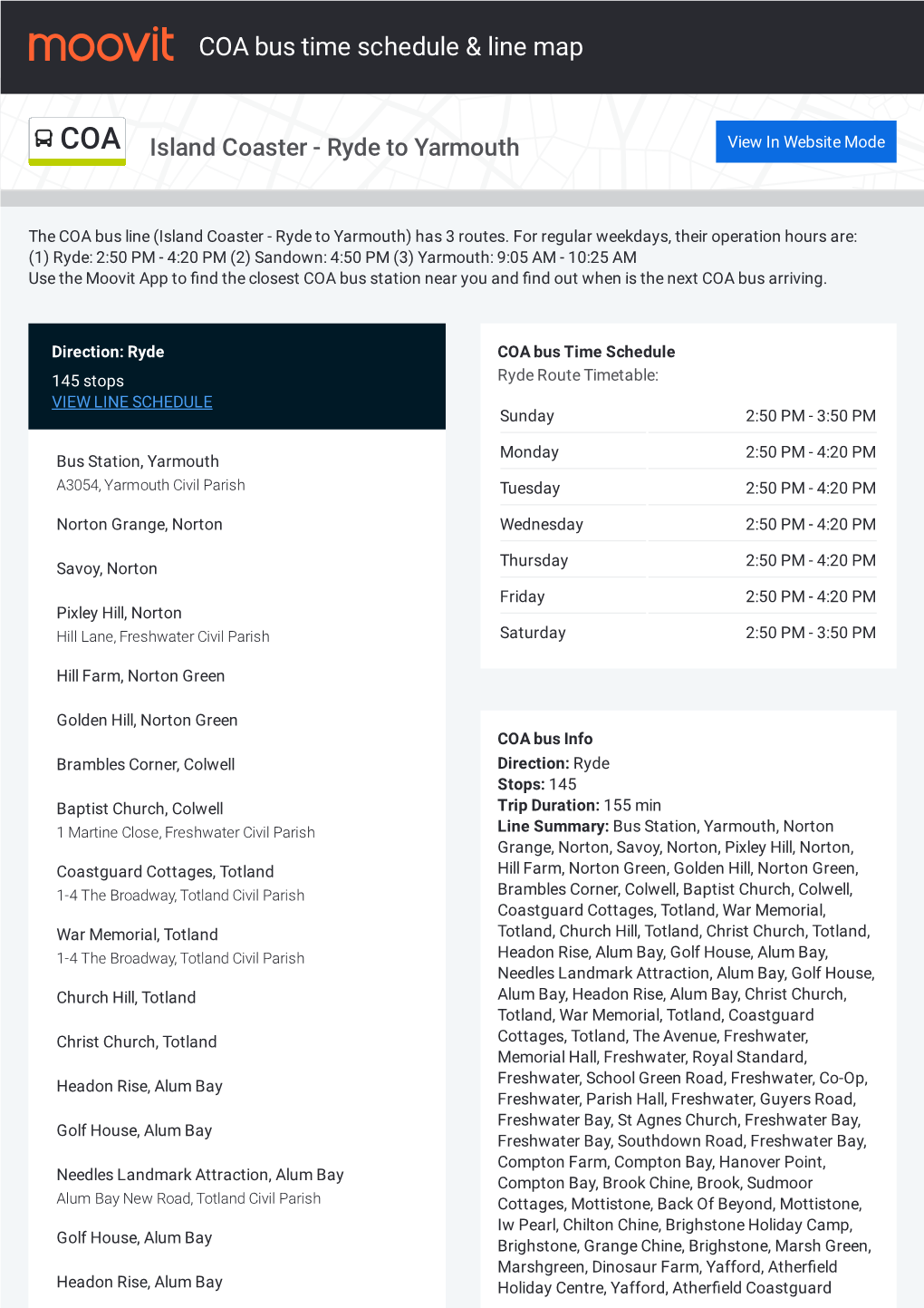 COA Bus Time Schedule & Line Route