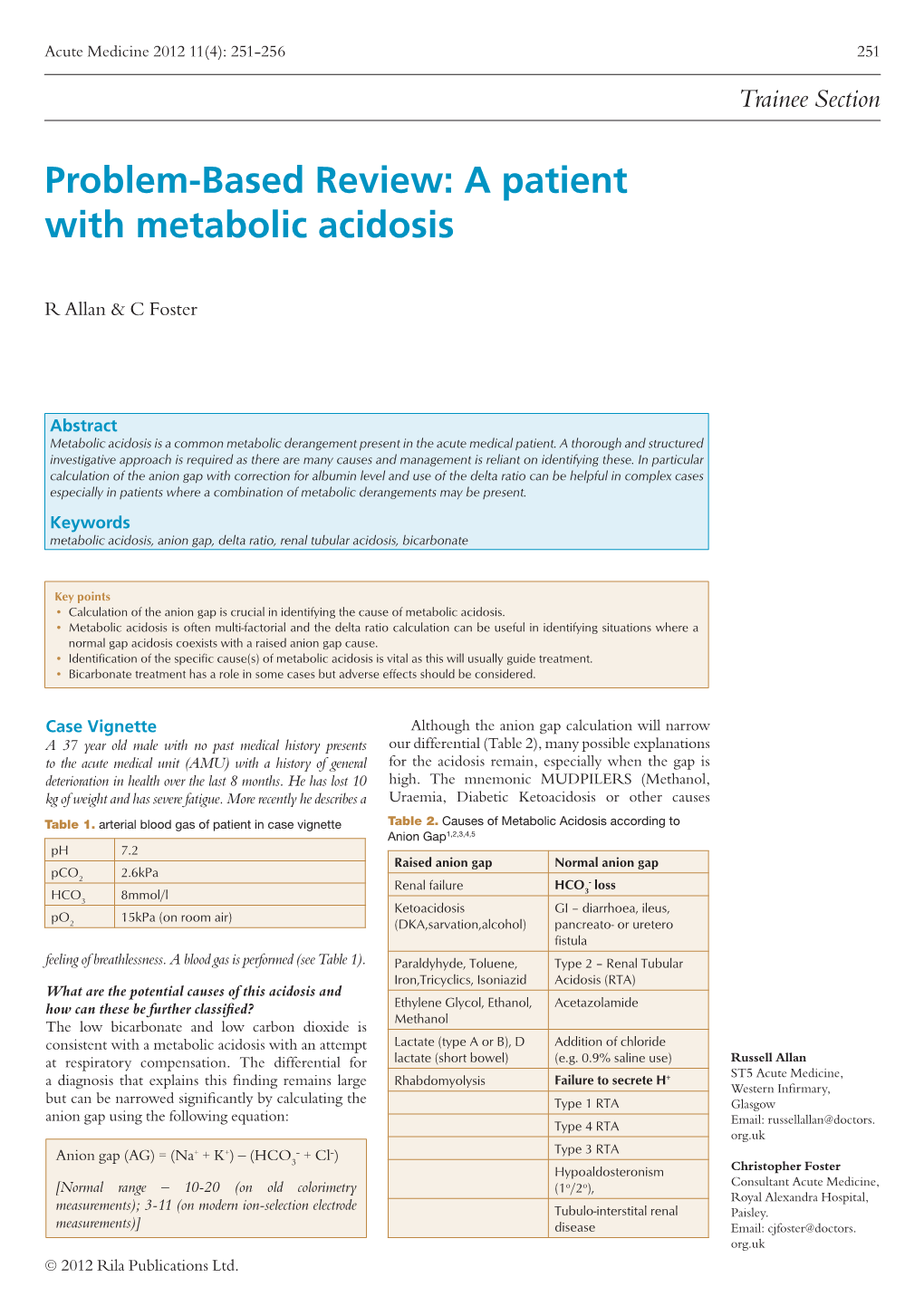 Problem-Based Review: a Patient with Metabolic Acidosis