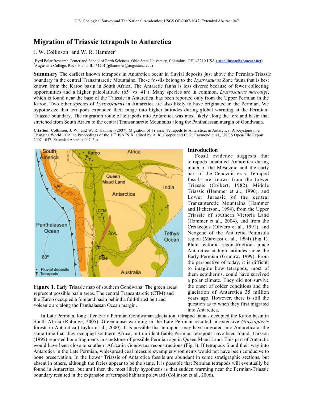 Migration of Triassic Tetrapods to Antarctica J