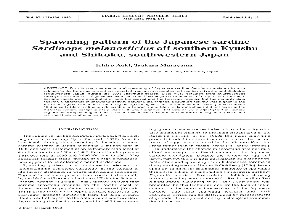 Sardinops Melanostictus Off Southern Kyushu and Shikoku, Southwestern Japan