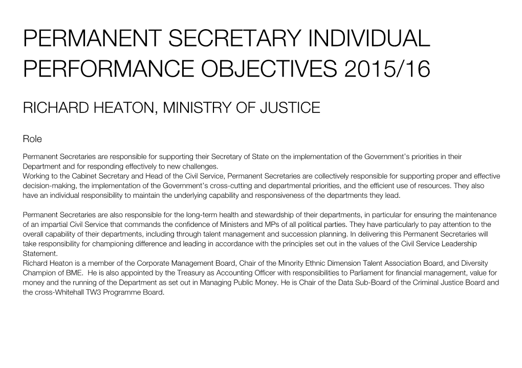 Permanent Secretary Individual Performance Objectives 2015/16