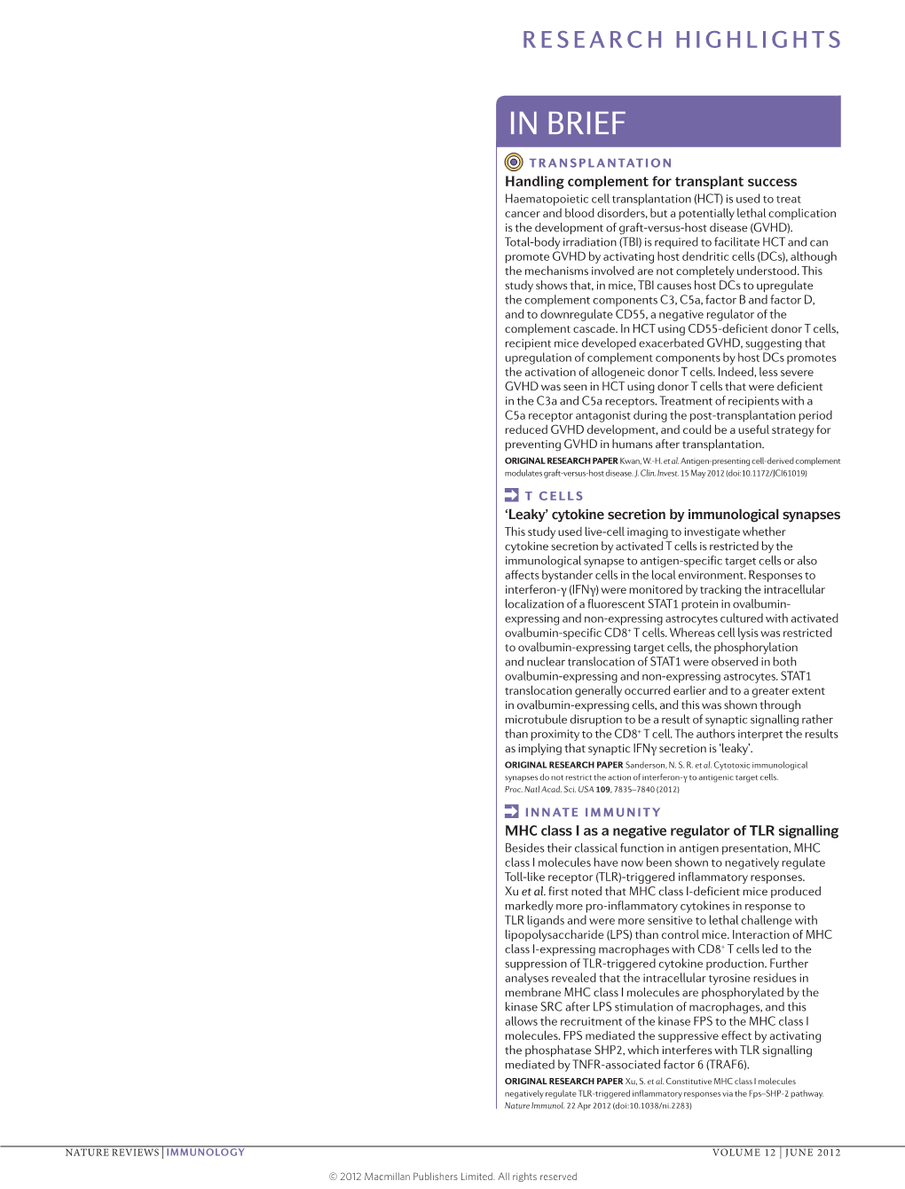 Innate Immunity: MHC Class I As a Negative Regulator of TLR Signalling