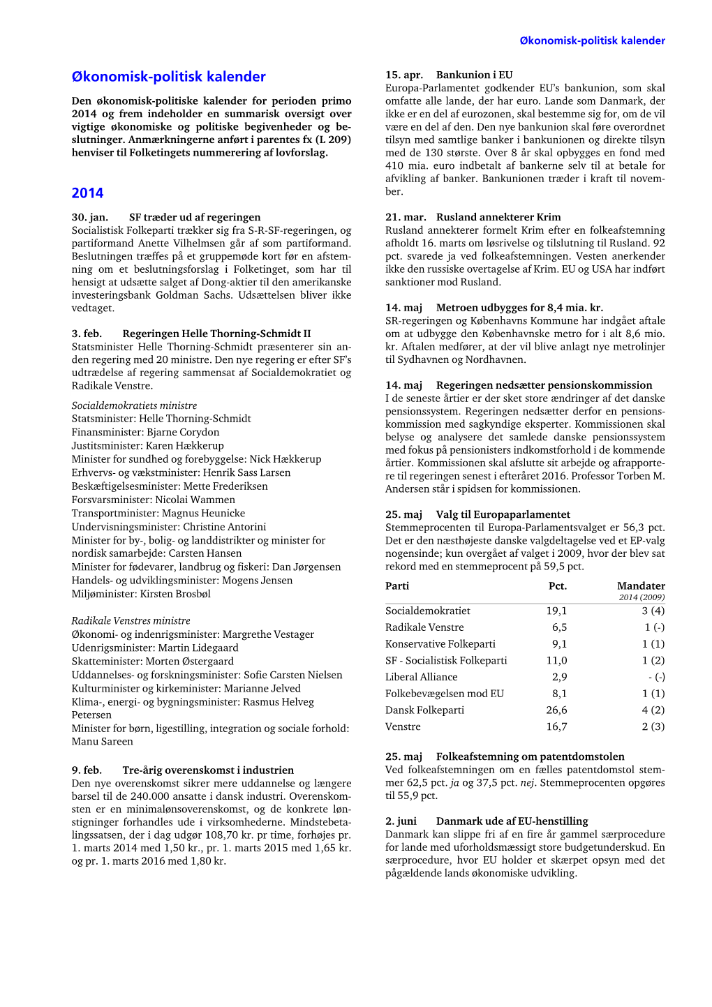 Økonomisk-Politisk Kalender 2014