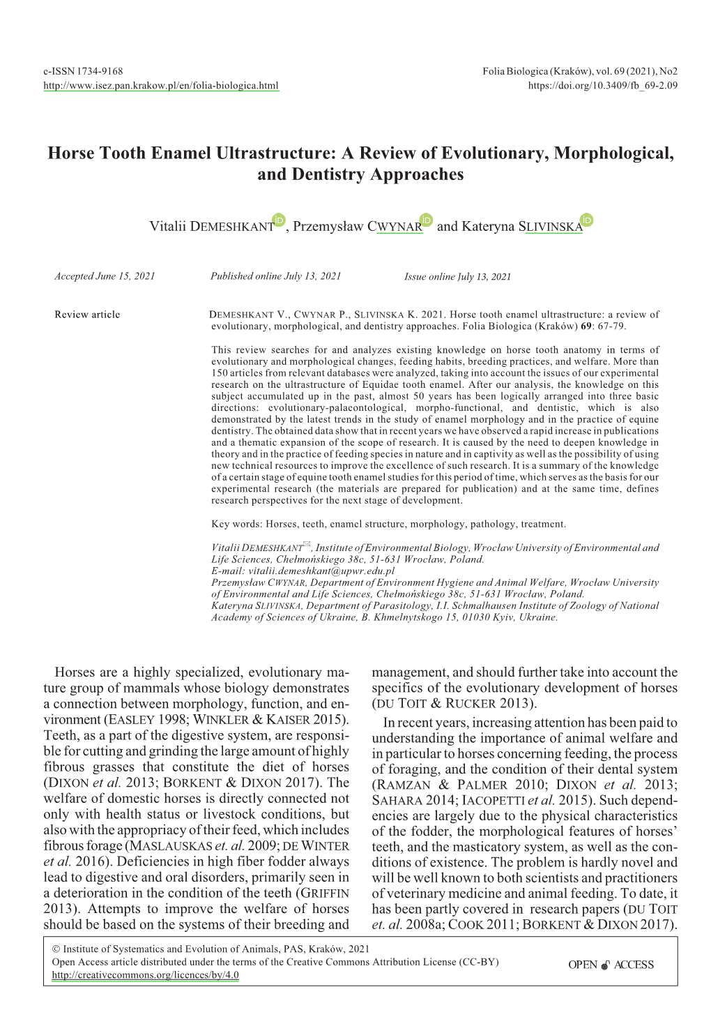 Horse Tooth Enamel Ultrastructure: a Review of Evolutionary, Morphological, and Dentistry Approaches