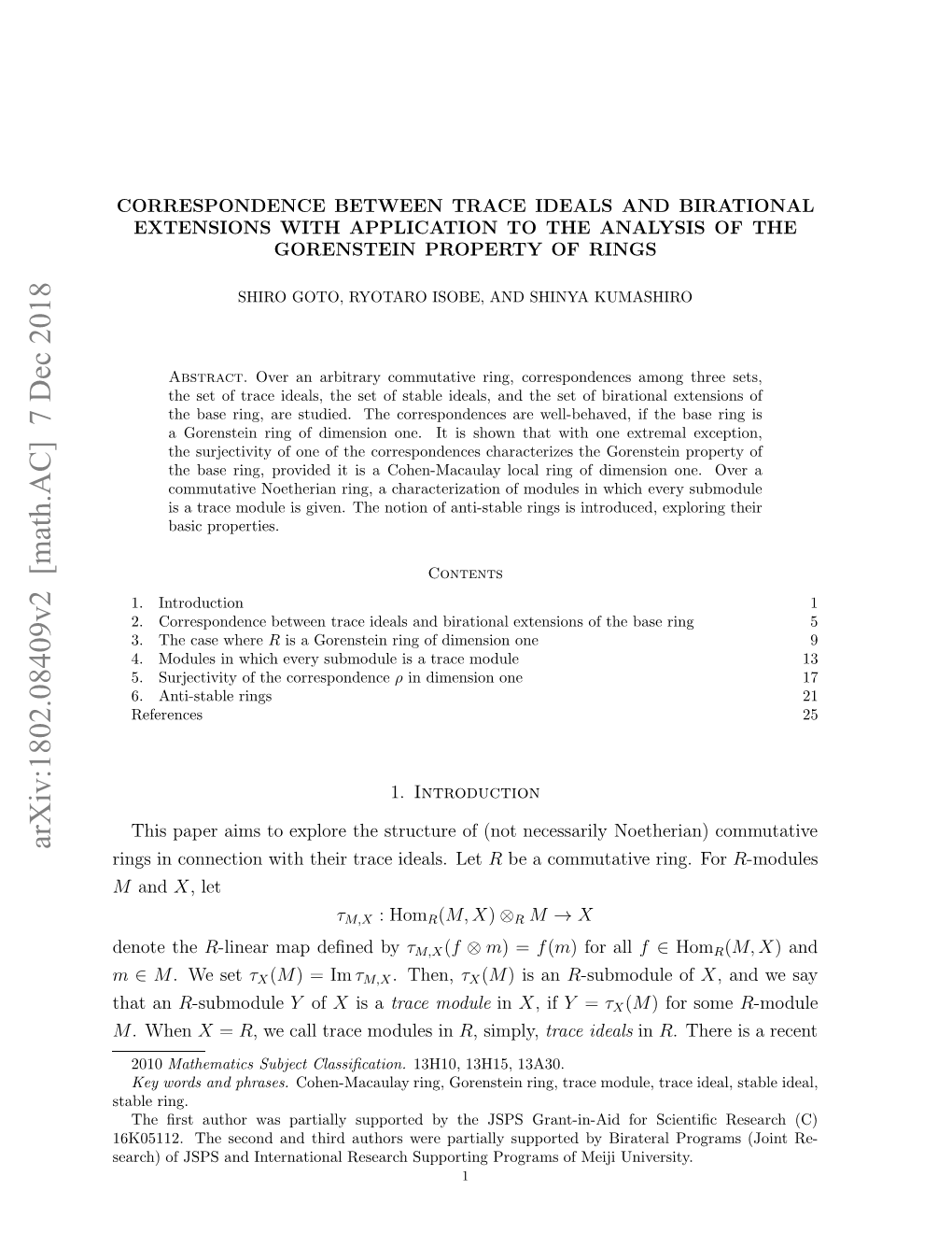 Arxiv:1802.08409V2 [Math.AC]