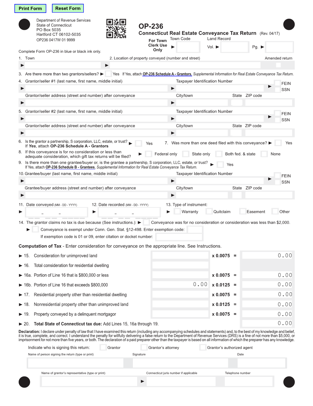 OP-236 Hartford CT 06102-5035 Connecticut Real Estate Conveyance Tax Return (Rev