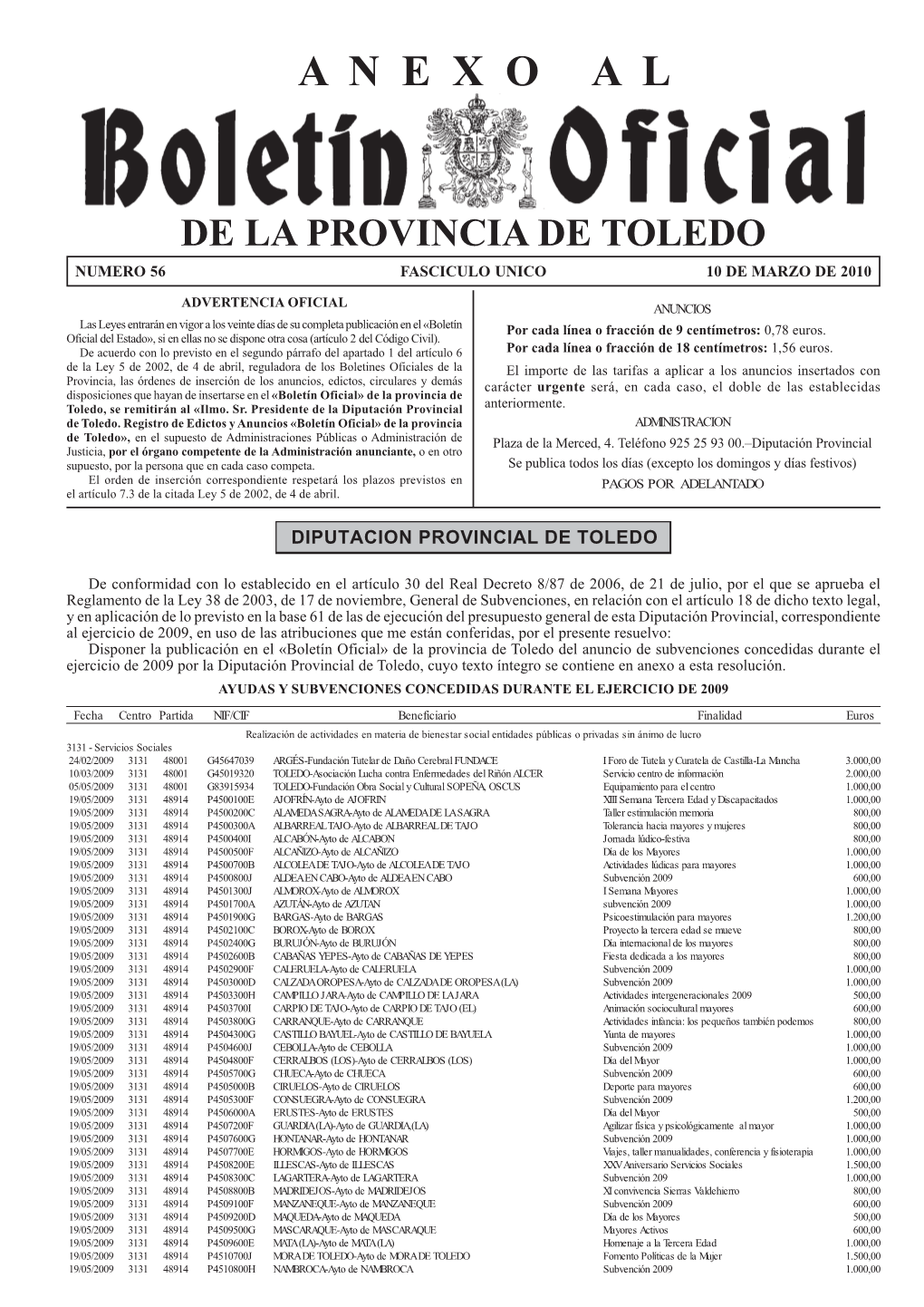 De La Provincia De Toledo Anexoal