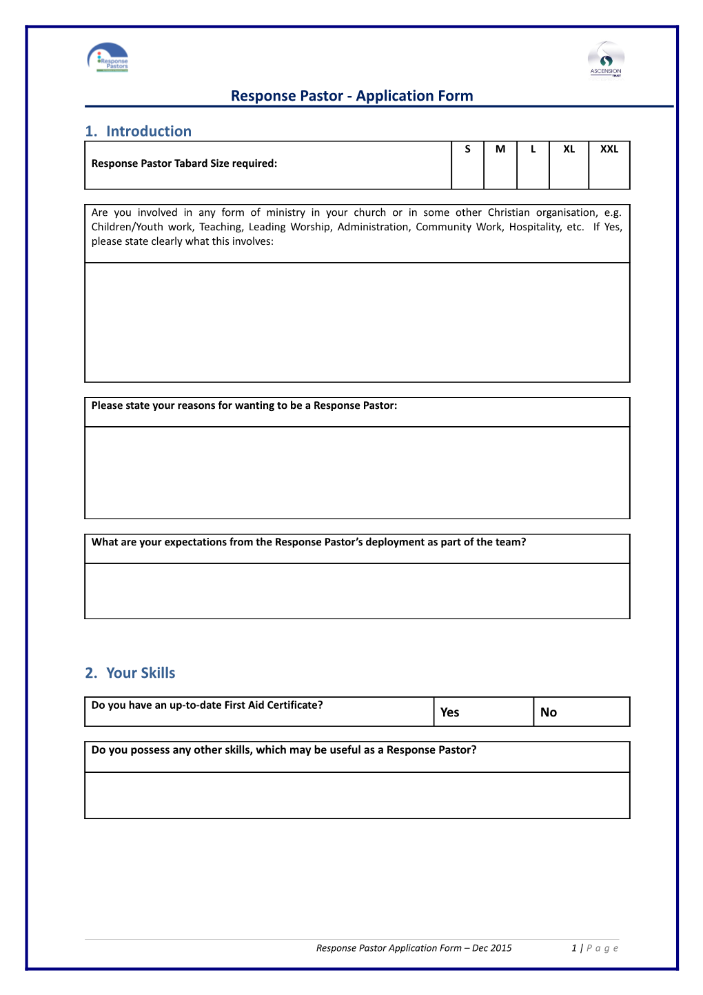 Response Pastor - Application Form