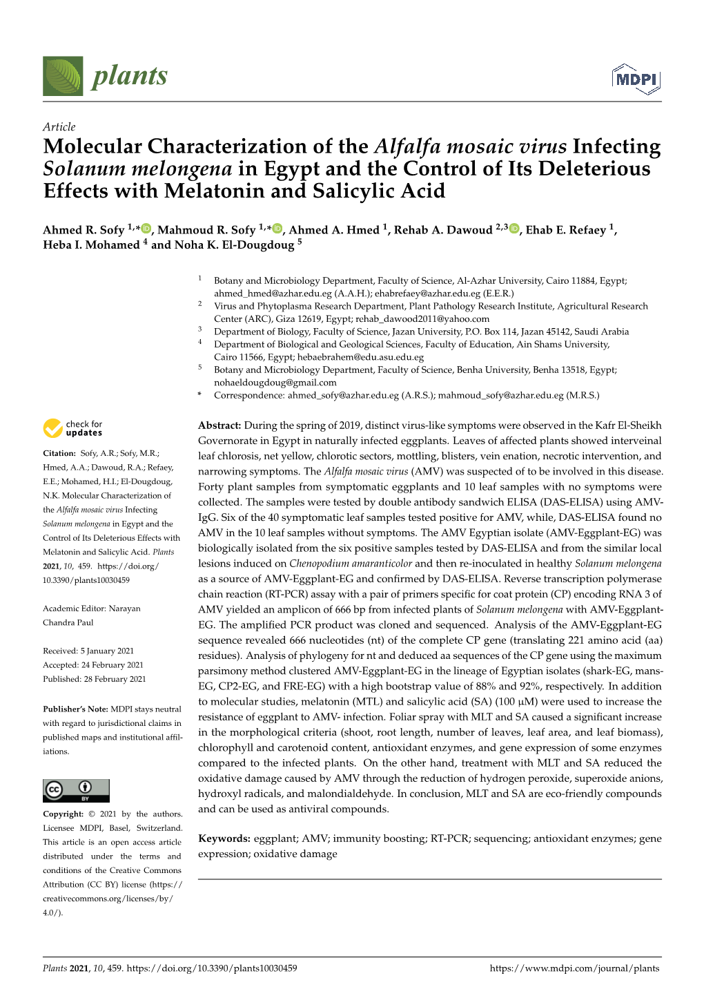 Molecular Characterization of the Alfalfa Mosaic Virus Infecting