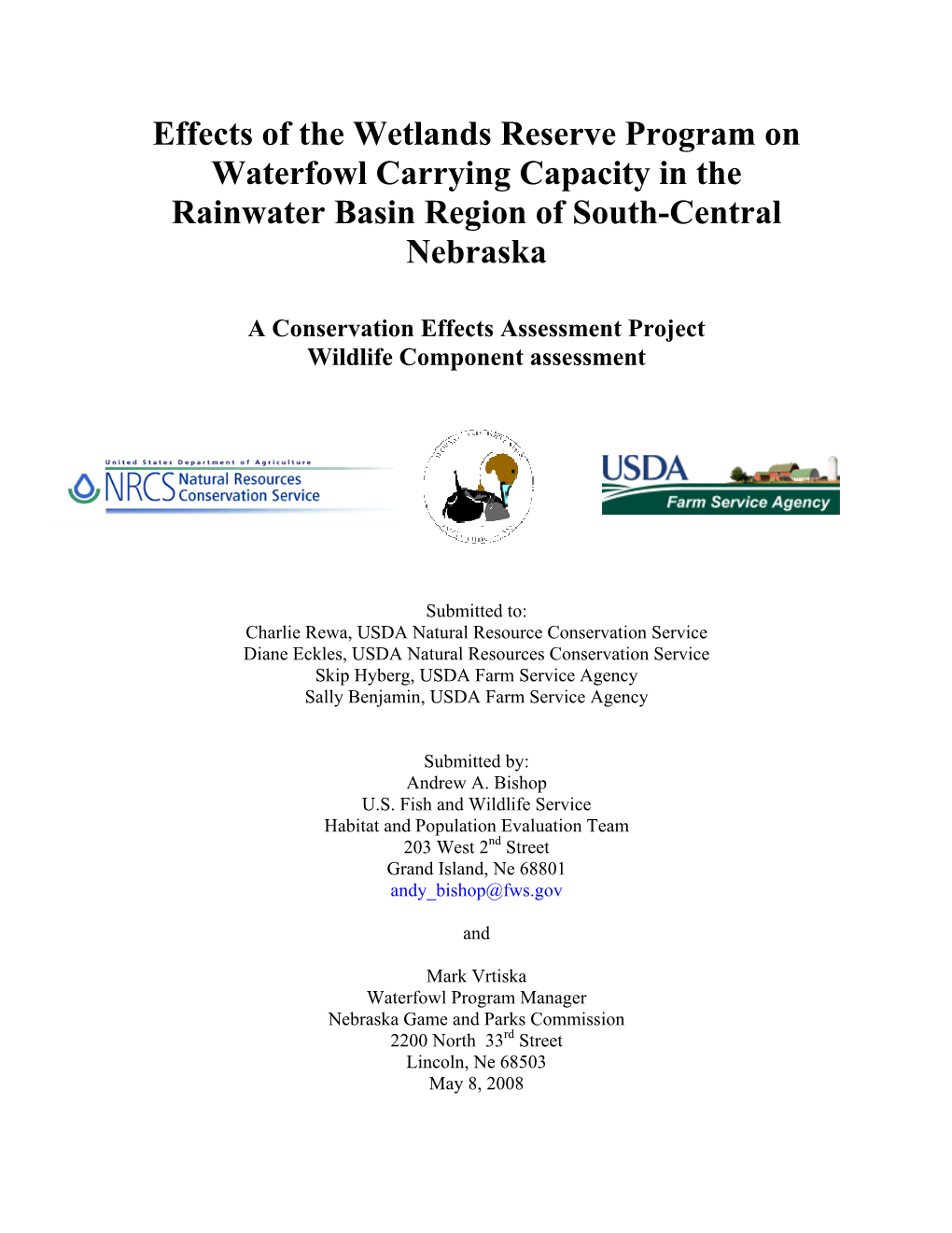 Effects of the Wetlands Reserve Program on Waterfowl Carrying Capacity in the Rainwater Basin Region of South-Central Nebraska