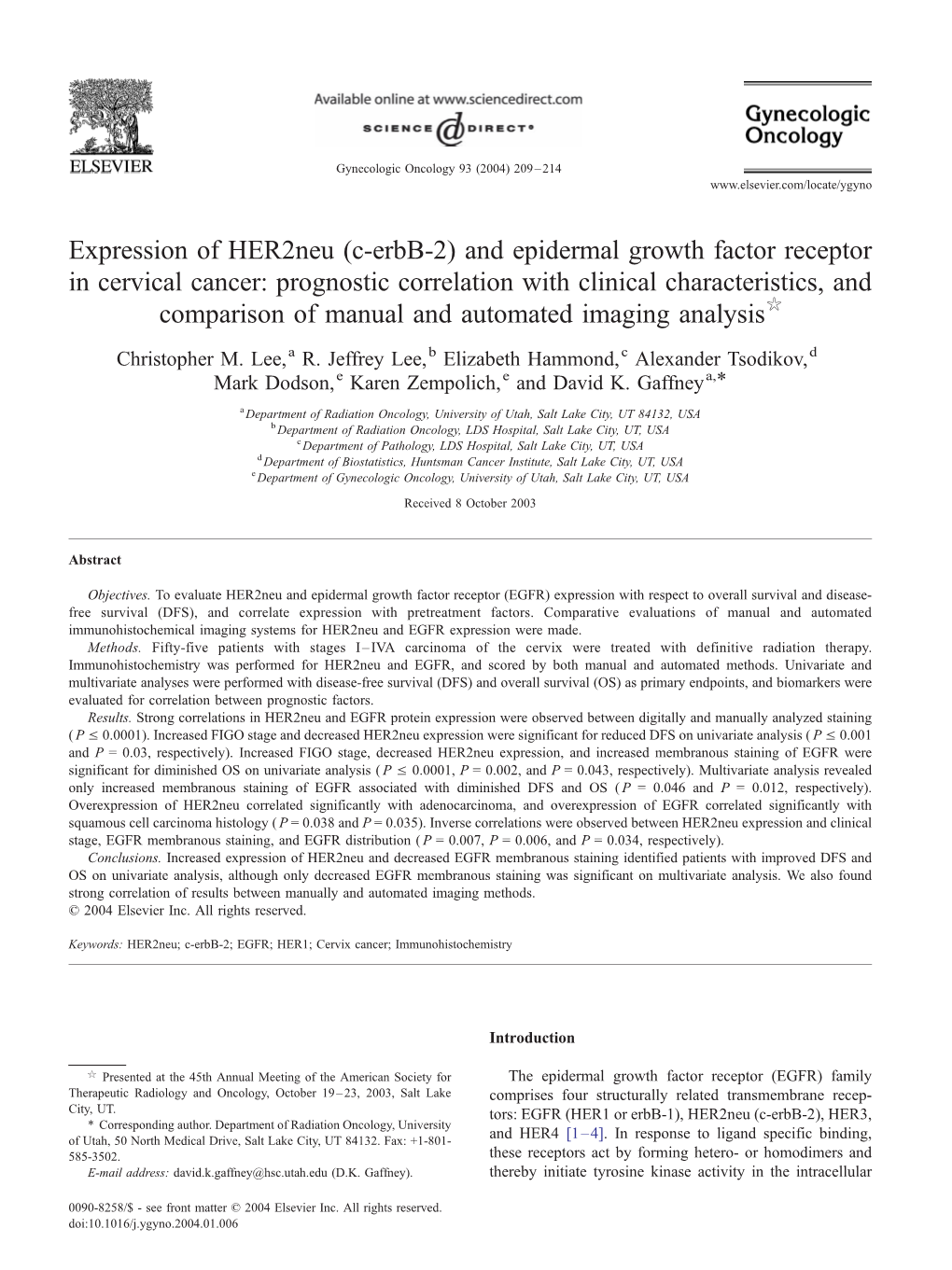 (C-Erbb-2) and Epidermal Growth Factor Receptor in Cervical Cancer