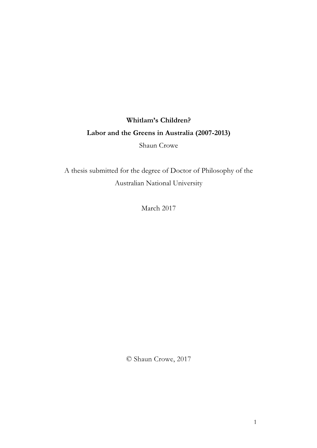 Whitlam's Children? Labor and the Greens in Australia (2007-2013