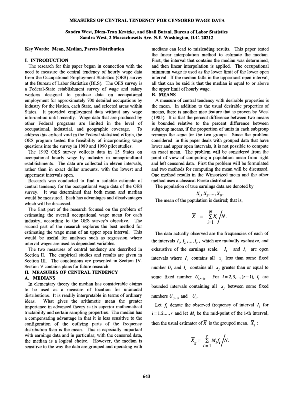 Measures of Central Tendency for Censored Wage Data