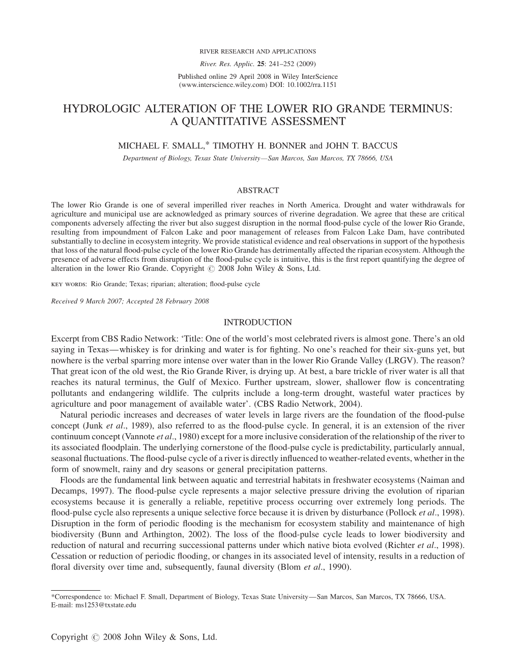 Hydrologic Alteration of the Lower Rio Grande Terminus: a Quantitative Assessment