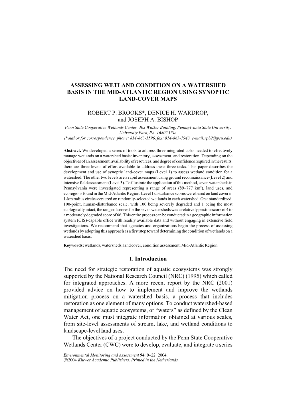 Assessing Wetland Condition on a Watershed Basis in the Mid-Atlantic Region Using Synoptic Land-Cover Maps