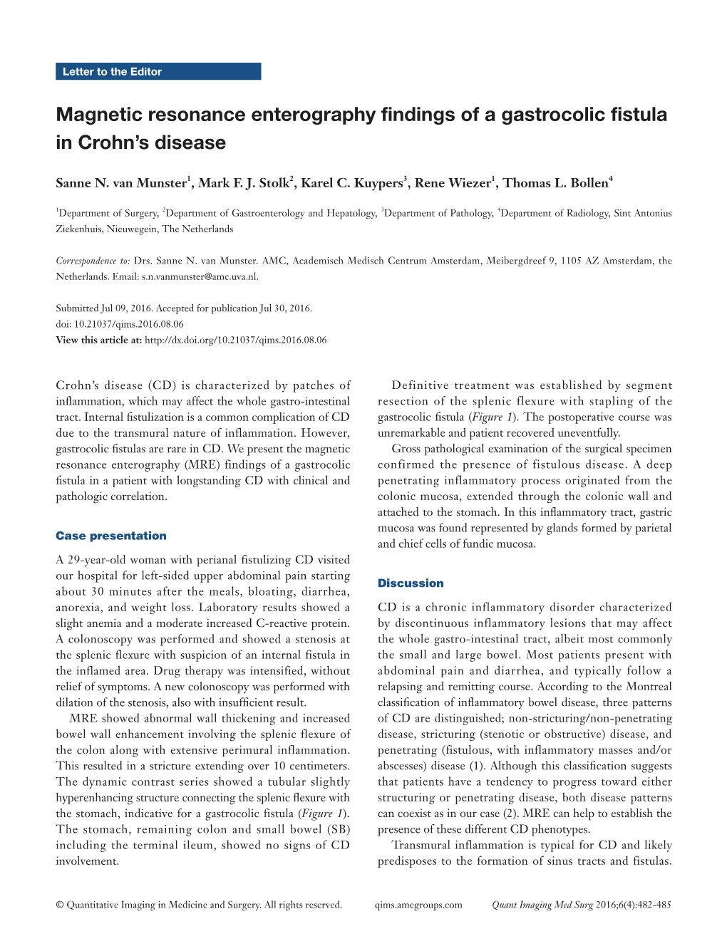 Magnetic Resonance Enterography Findings of a Gastrocolic Fistula in Crohn’S Disease