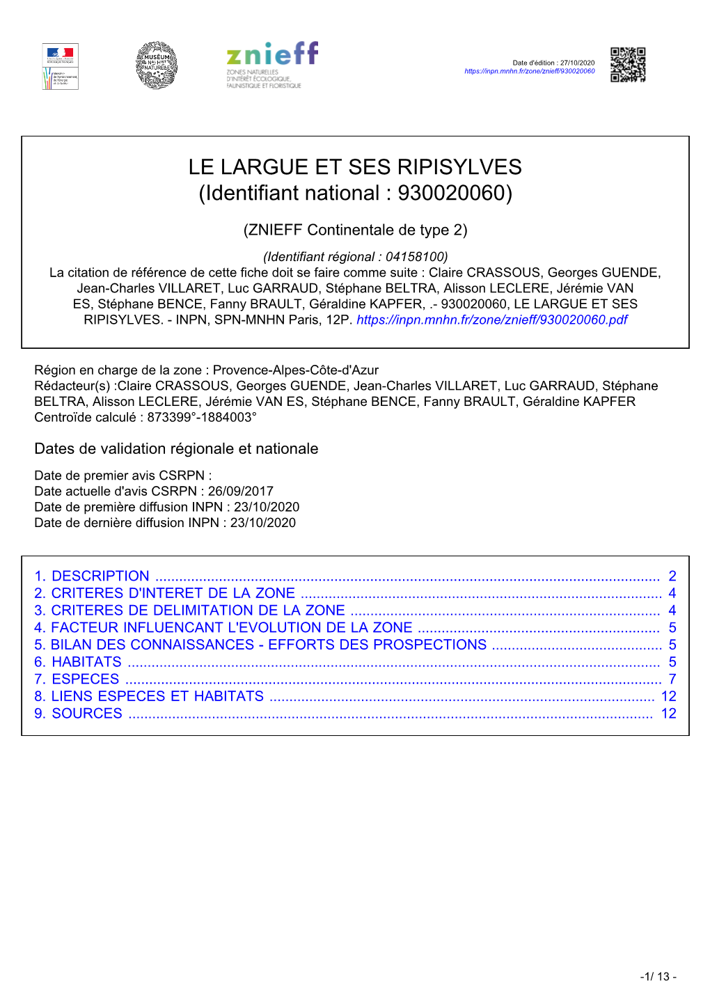 LE LARGUE ET SES RIPISYLVES (Identifiant National : 930020060)