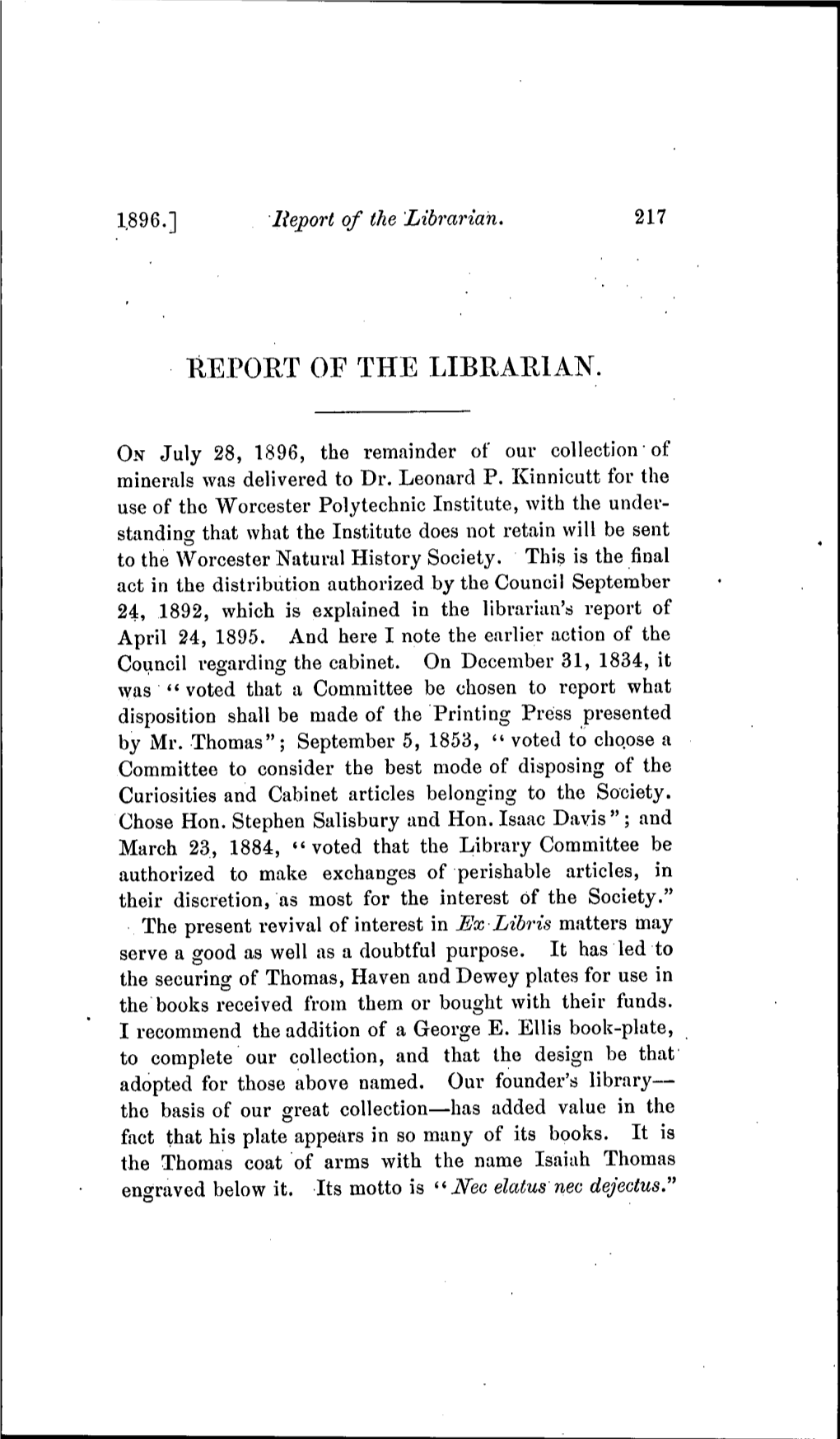 Report of the Librarian. 217