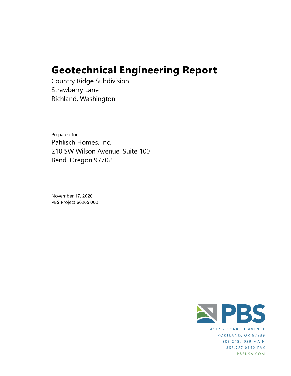Geotechnical Engineering Report Country Ridge Subdivision Strawberry Lane Richland, Washington