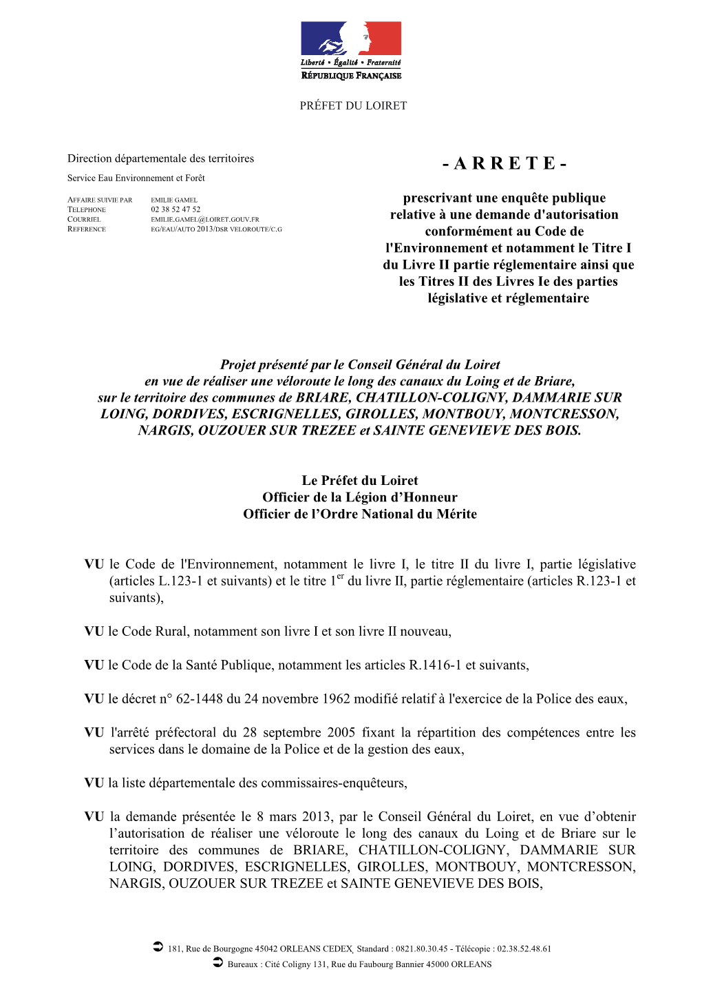 ARRETE D'ouverture D'enquête