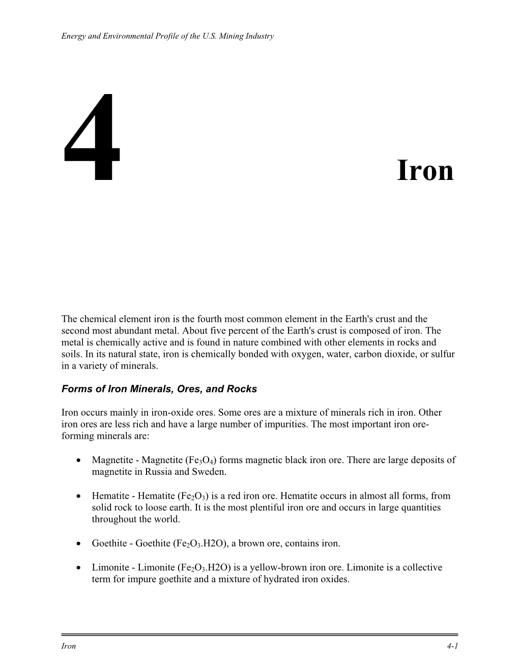 ITP Mining: Energy and Environmental Profile of the U.S. Mining Industry: Chapter 4: Iron