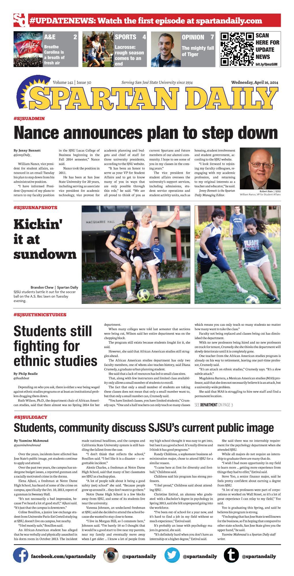 Spartan Daily, April 16, 2014