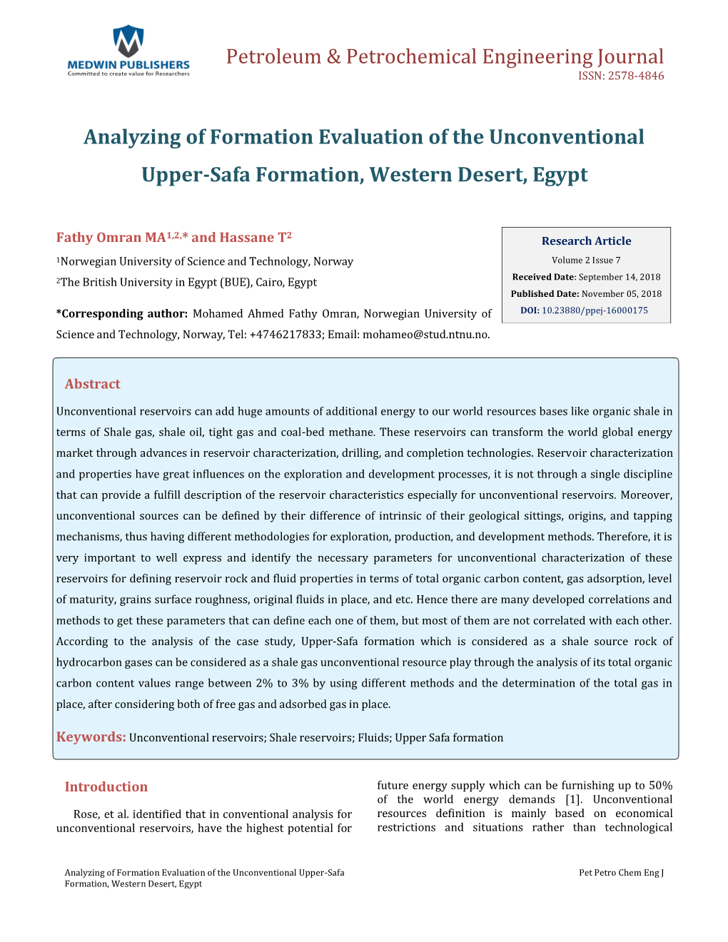 Analyzing of Formation Evaluation of the Unconventional Upper-Safa Formation, Western Desert, Egypt