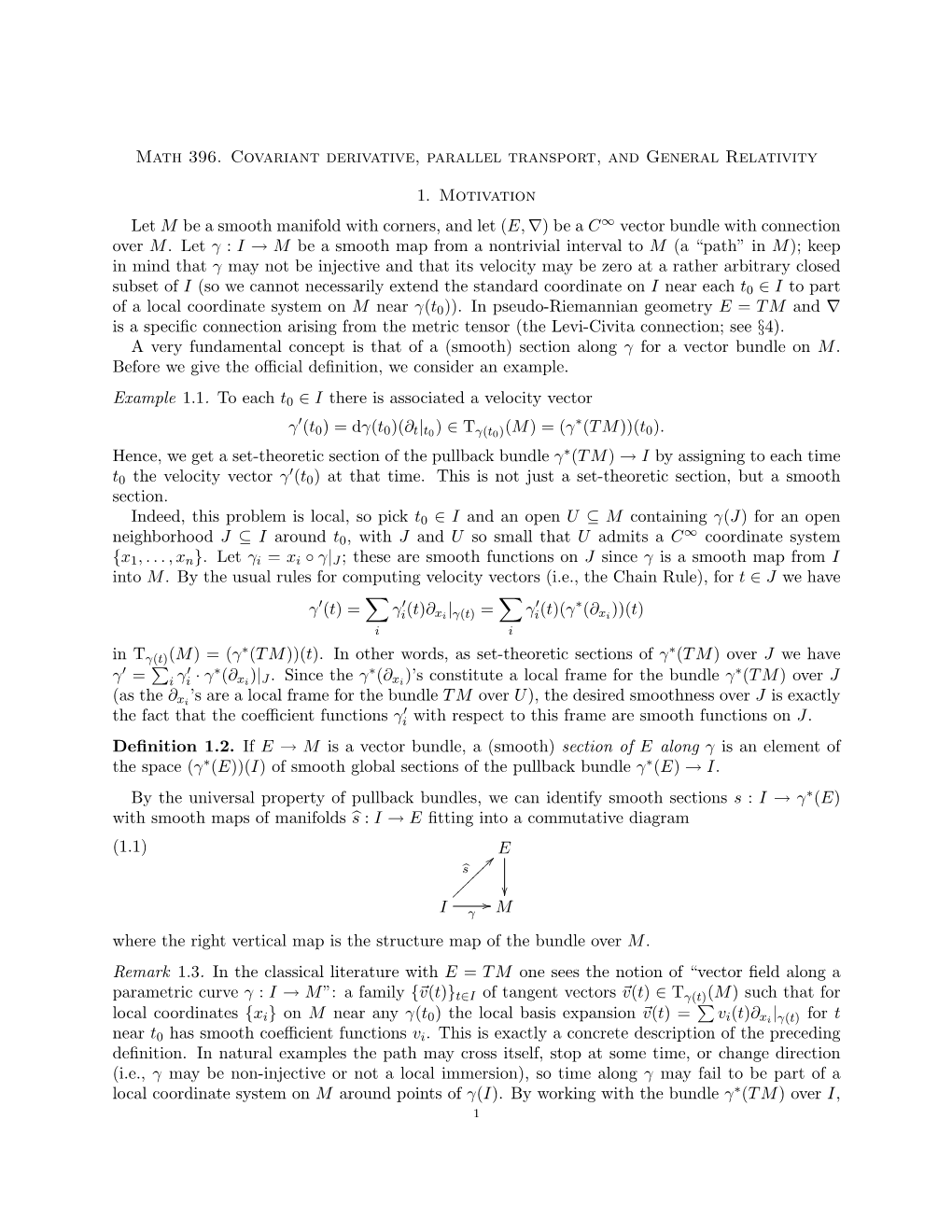 Math 396. Covariant Derivative, Parallel Transport, and General Relativity