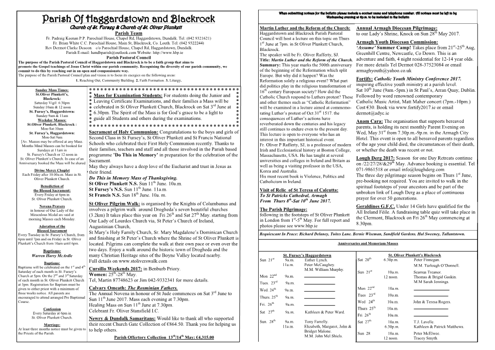 Parish Bulletin Sun 21St