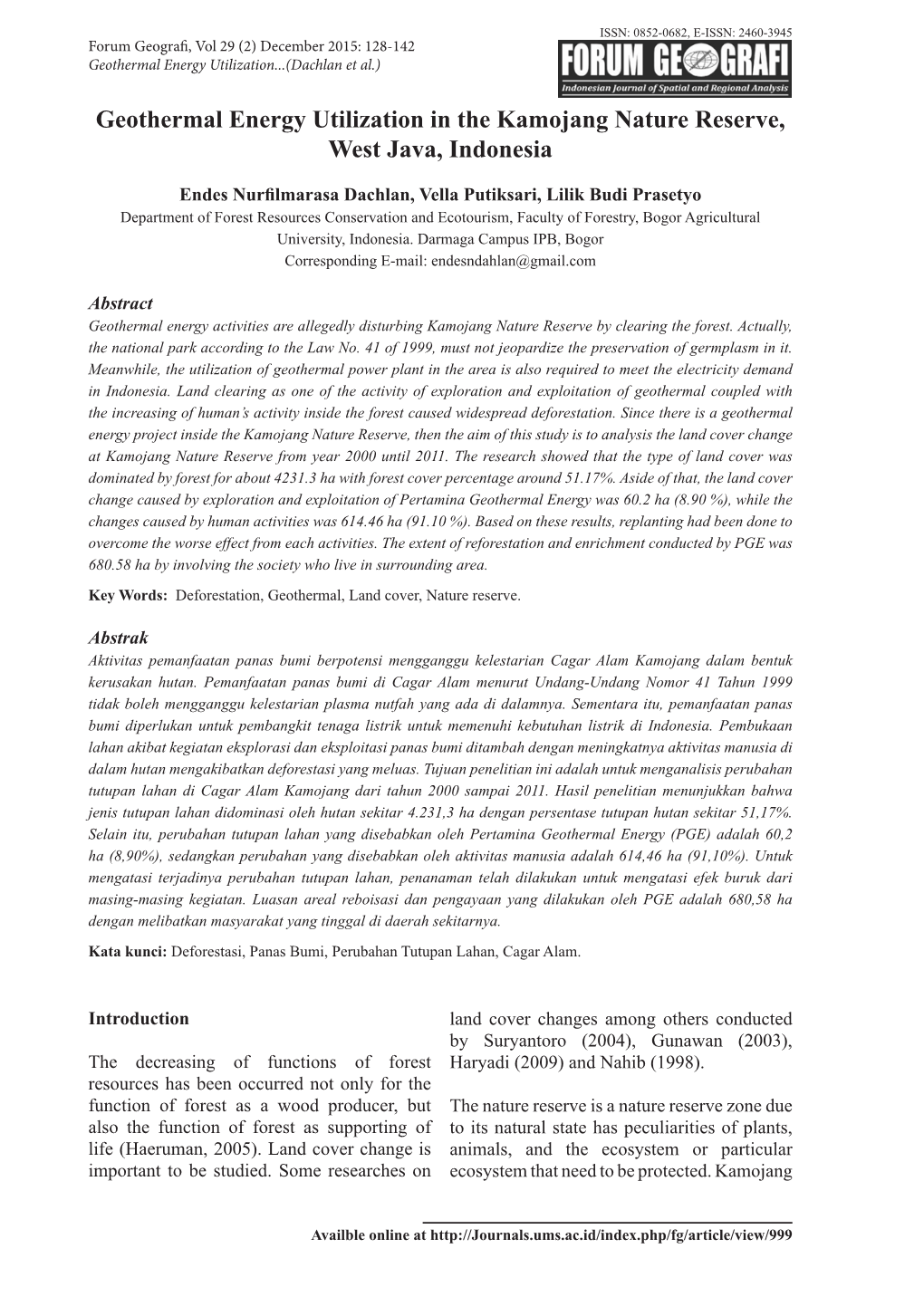 Geothermal Energy Utilization in the Kamojang Nature Reserve, West Java, Indonesia