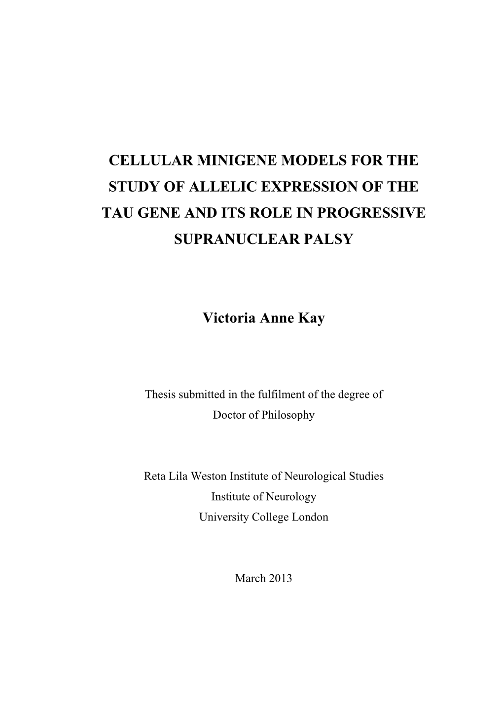 Cellular Minigene Models for the Study of Allelic Expression of the Tau Gene and Its Role in Progressive Supranuclear Palsy