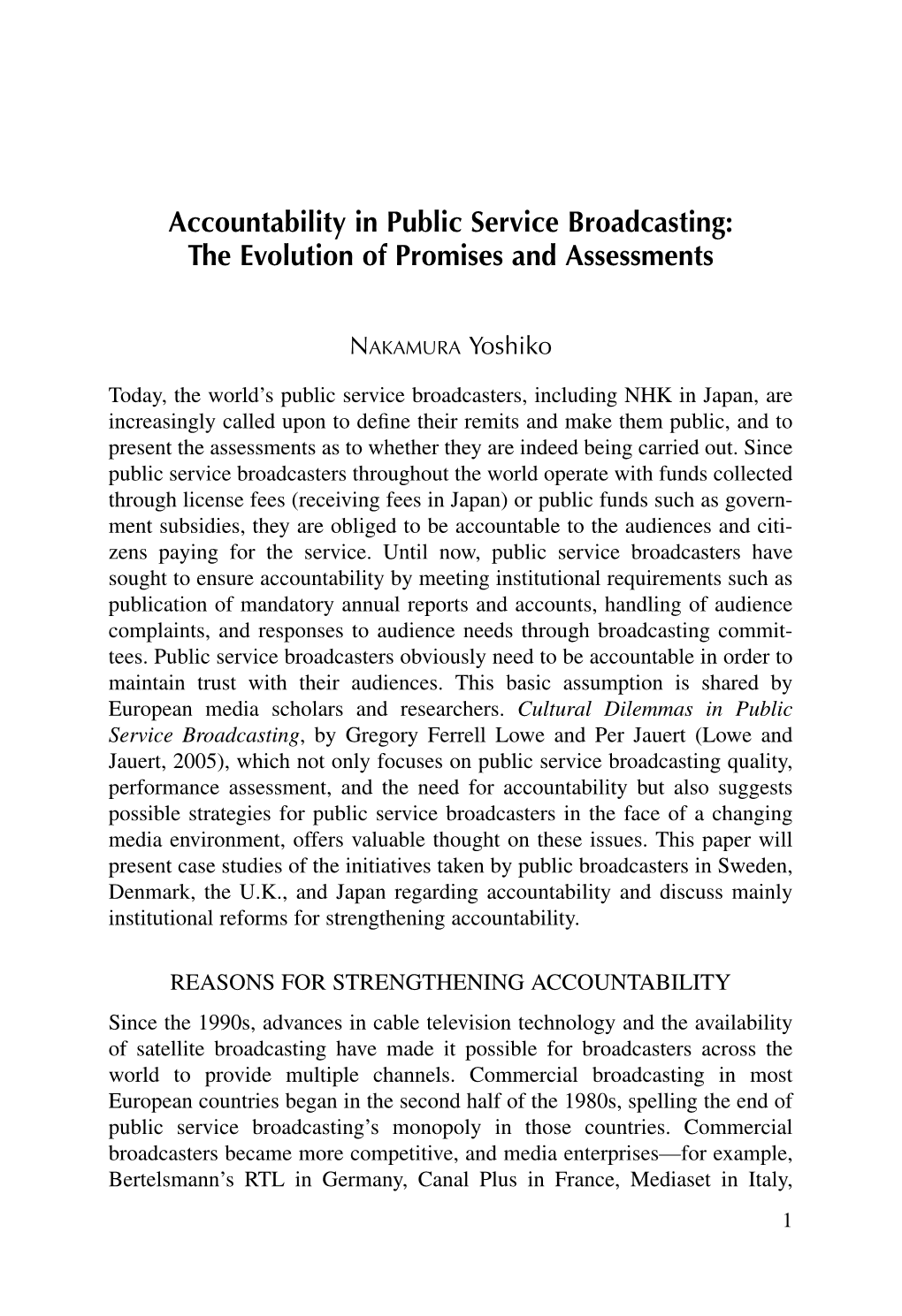 Accountability in Public Service Broadcasting: the Evolution of Promises and Assessments