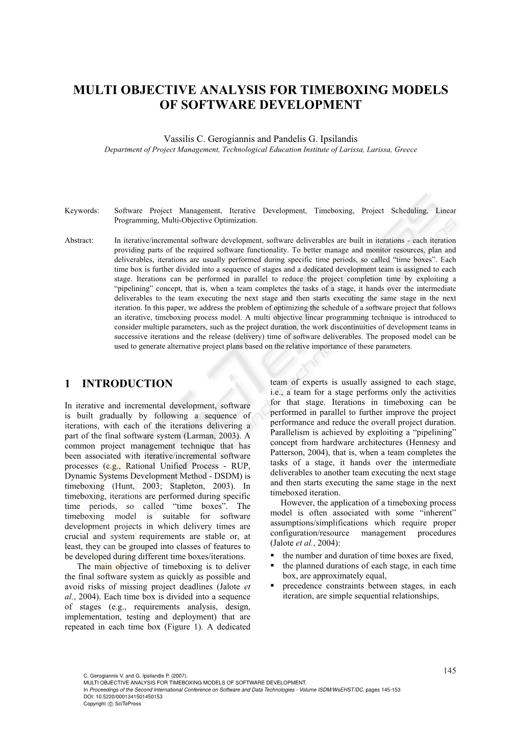 Multi Objective Analysis for Timeboxing Models of Software Development