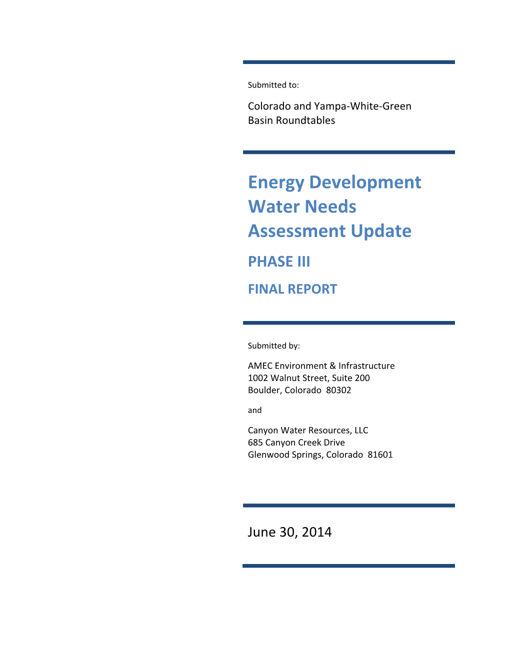 Energy Development Water Needs Assessment Update PHASE III FINAL REPORT